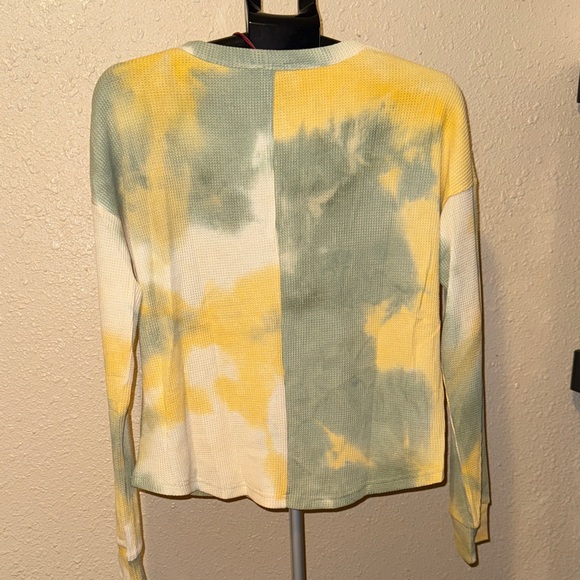 Women's 2 pc Tie-Dye Waffle Knit Lace-Up Top & shorts Lounge Pajamas Set - Picture 3 of 8